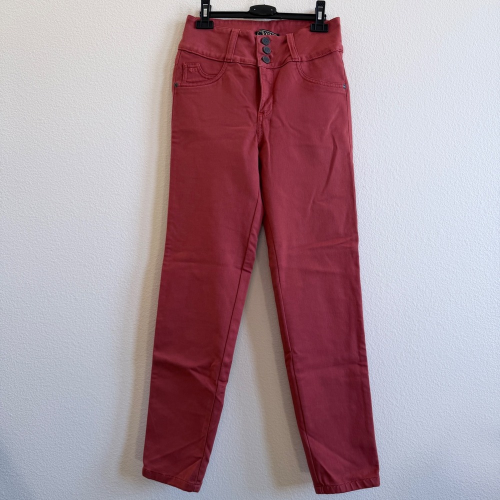 CYSM Push Up Jeans Women Size 7 Coral Red High Rise Skinny 3 Button NWT